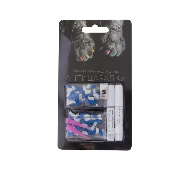 Накладные колпачки на когти для кошек, голубые, белые, размер M