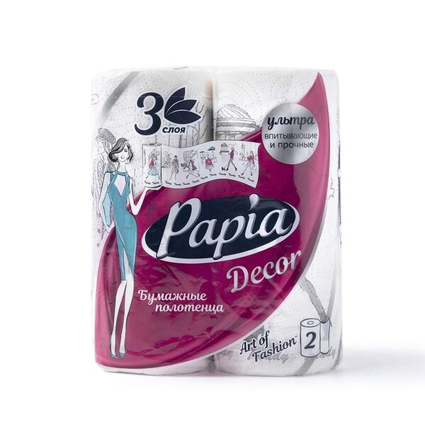 Бумажные полотенца Papia Decor 3 слоя 2 рулона