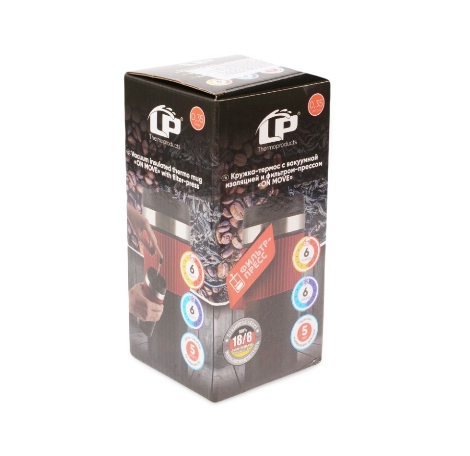 

Кружка-термос цвет красный, встроеный фильтр-поршень Lp On Move 0.35 л, Германия