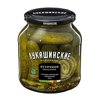 Огурцы Лукашинские маринованные пикантные сладко-пряные 