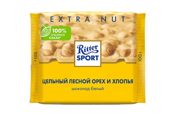 Шоколад Ritter Sport Extra Nut белый с цельным лесным орехом и хлопьями