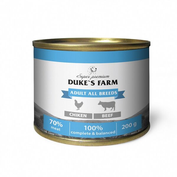 Корм для собак DUKE'S FARM Паштет из курицы с говяжьими потрошками банка 200г (упаковка - 24 шт)