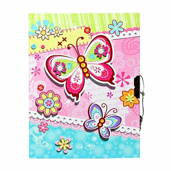 DV-4360 Блокнот 13.5*17,5см на замке в подарочной упаковке, 56л, Бабочка