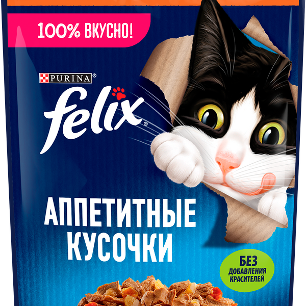 Влажный корм для кошек Felix Аппетитные кусочки в желе с курицей/с томатами