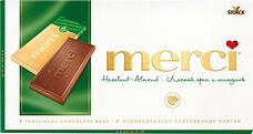 Шоколад Мерси молочный с дроблёным лесным орехом и миндалём х15 вес 100г Мерси ГЕРМАНИЯ
