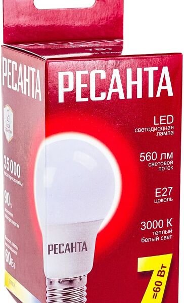 Лампа светодиодная Ресанта E27 7Вт