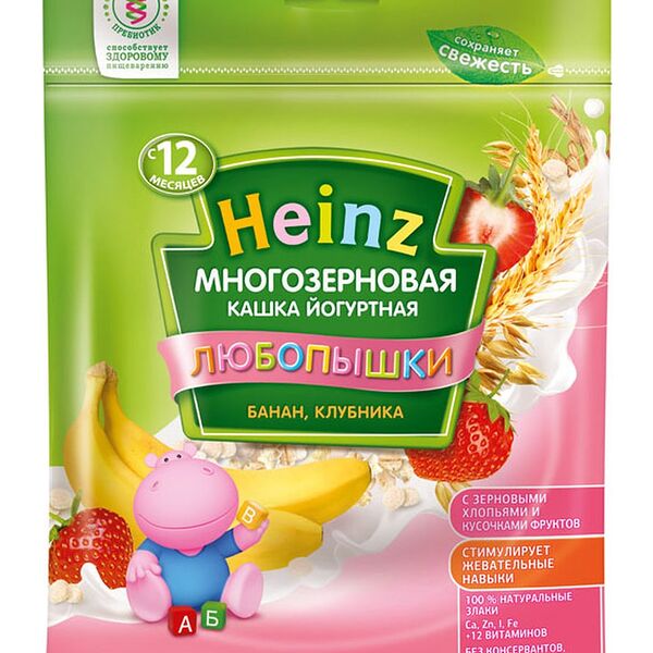 Каша йогуртная многозерновая Heinz Любопышки Банан, клубника, с 12 месяцев