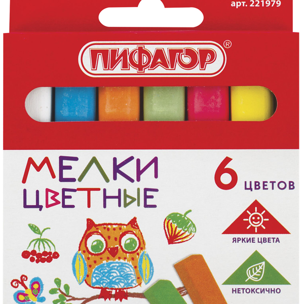 Мел Пифагор цветной квадратный, 6 шт
