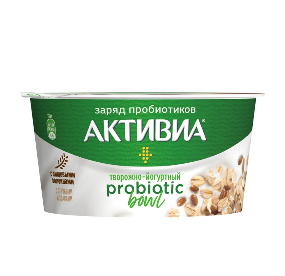

Биопродукт кисломолочный творожно-йогуртный с отрубями и злаками, «Активиа», 135 г, Россия, БЗМЖ