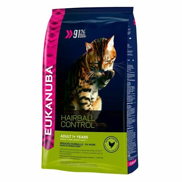 Eukanuba Cat Hairball Control для домашних кошек Домашняя птица