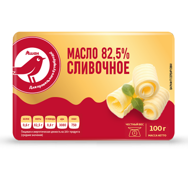 Масло сливочное АШАН Красная птица 82,5%