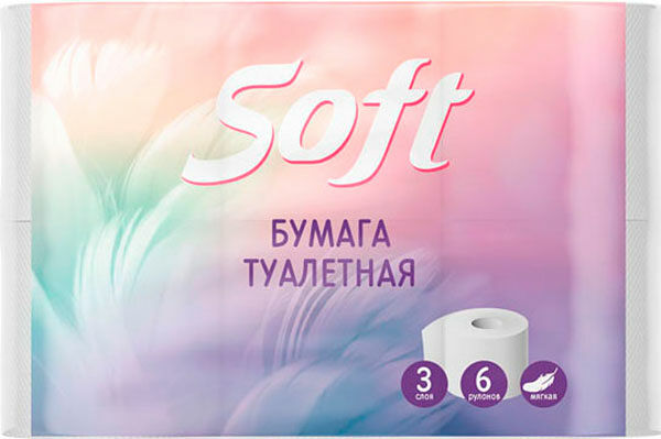 Туалетная бумага Soft 3 слоя 6 рулонов