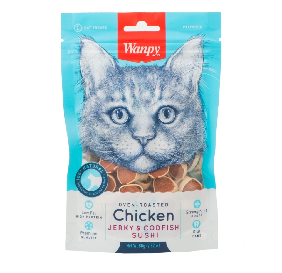 

Лакомство для кошек Wanpy Cat суши курица и треска 80 г