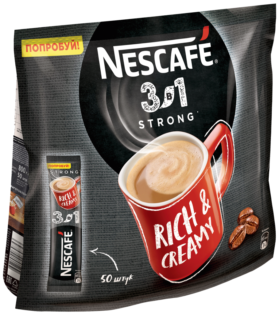 

Напиток кофейный растворимый 3 в 1 Nescafe Крепкий, 50 пакетиков 800 г