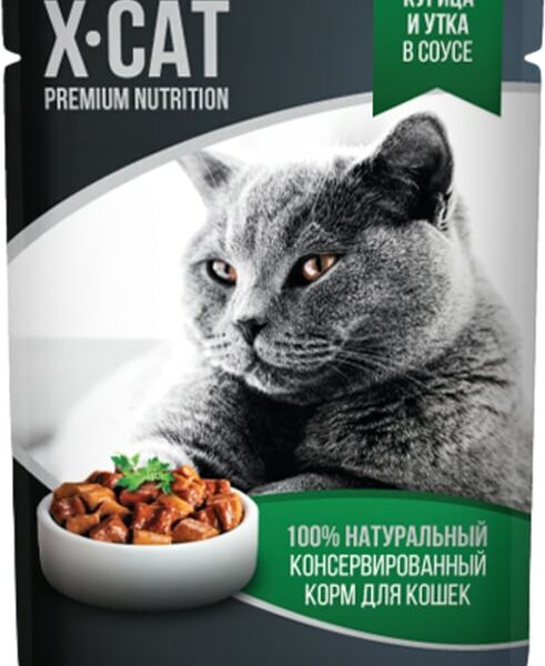 Влажный корм для кошек X-CAT Курица и утка в соусе 85г