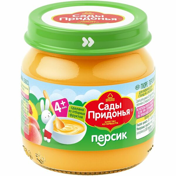 Пюре Сады Придонья персик с сахаром с 4 месяцев, 80 г