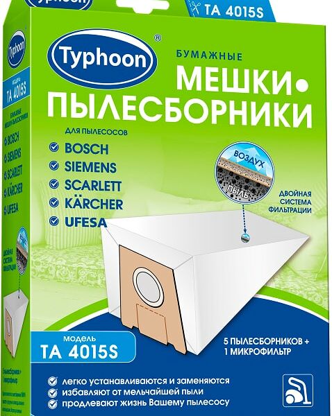 Мешок-пылесборник Тайфун TA 4015S бумажный для пылесосов 5шт + 1 микрофильтр