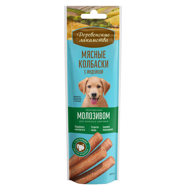Деревенские лакомства Мясные колбаски Индейка/Молозиво для щенков 45 г