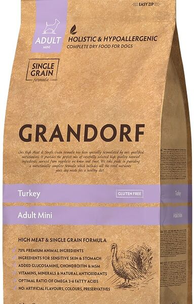 Сухой корм Grandorf для взрослых собак мелких пород, индейка с рисом, 1кг