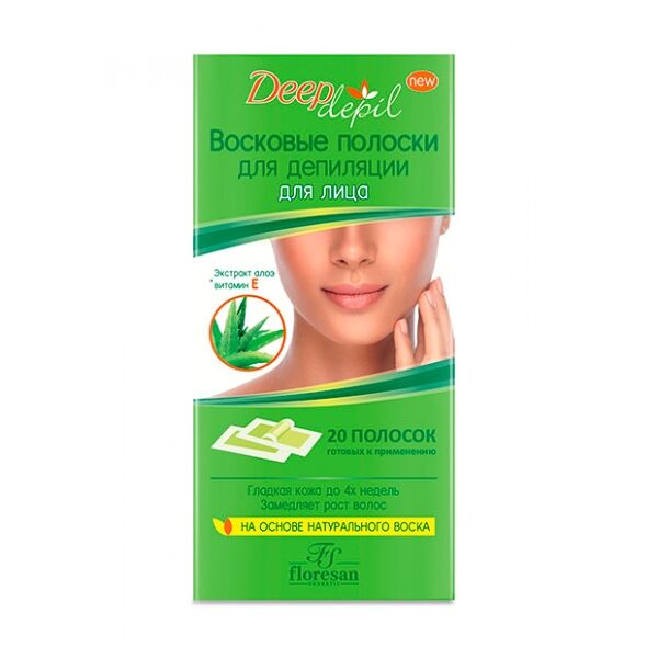 Восковые полоски для депиляции лица Floresan Deep Depil с алоэ 20 шт
