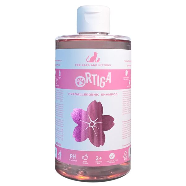 Ortiga гипоаллергенный шампунь для кошек и котят с ароматом сакуры 450 мл