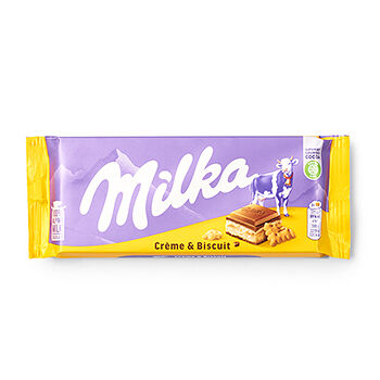 Шоколад молочный MILKA с молочной начинкой со вкусом ванили и кусочками печенья 100г
