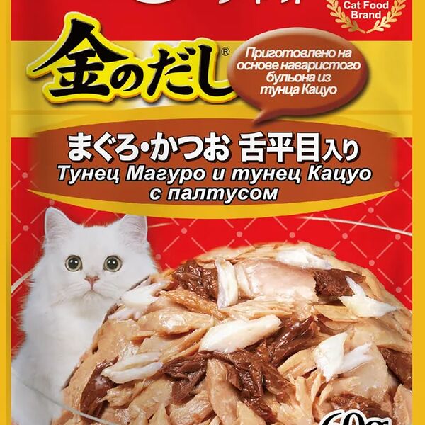 Влажный корм для кошек Inaba Kinnodashi тунец магуро и тунец кацуо с палтусом, 60 г