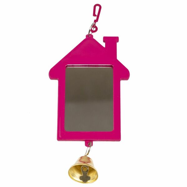 HOMEPET Зеркало для птиц избушка с колокольчиком рубиновое 5х7см