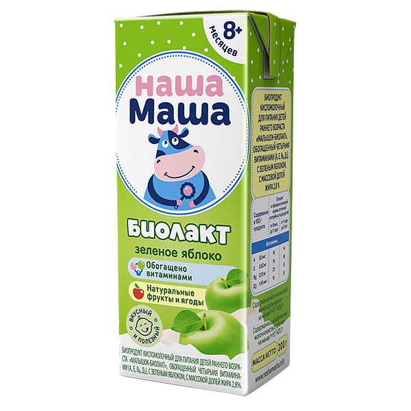 Биолакт Наша Маша с зеленым яблоком с 8 месяцев, 2.8%