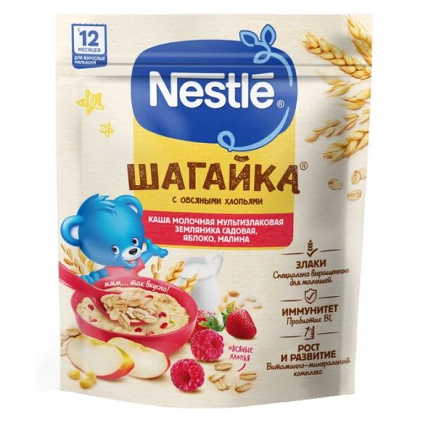 Nestle каша молочная пшеничная яблоко клубника 190г