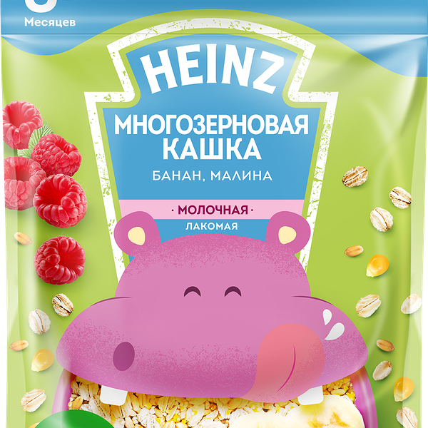 Каша детская Heinz Лакомая молочная многозерновая с малиной и бананом, с 6 месяцев 170г