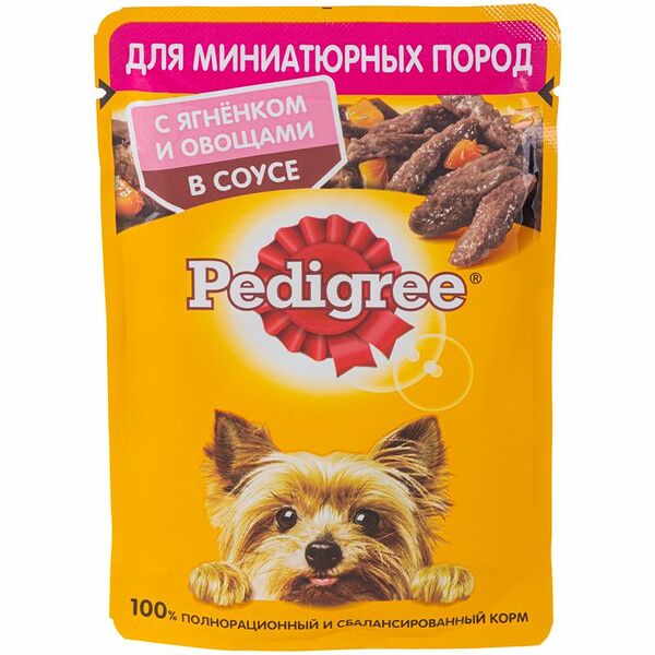 Корм для взрослых собак миниатюрных пород Pedigree с ягнёнком и овощами в соусе