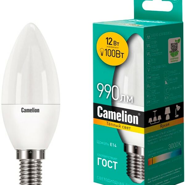 Лампа Camelion светодиодная LED12-C35 830 E14 12Вт