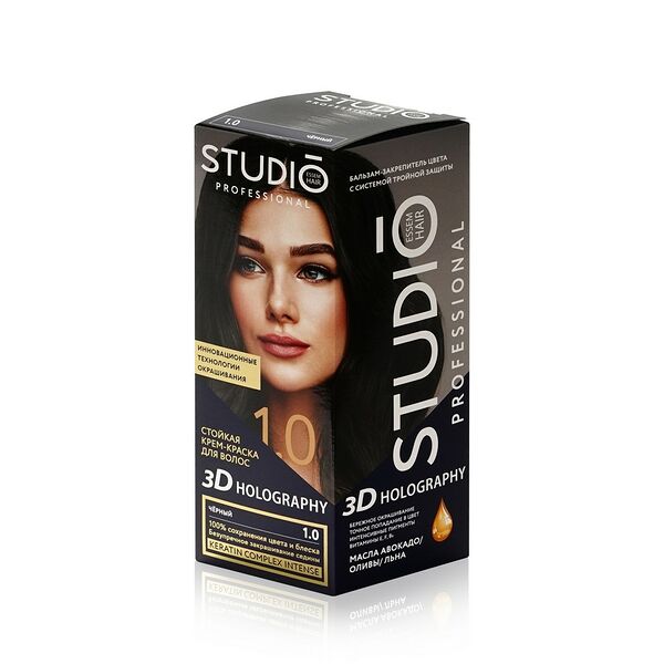 Стойкая крем - краска для волос Studio 3D Holography 1.0 Черный, 115 мл