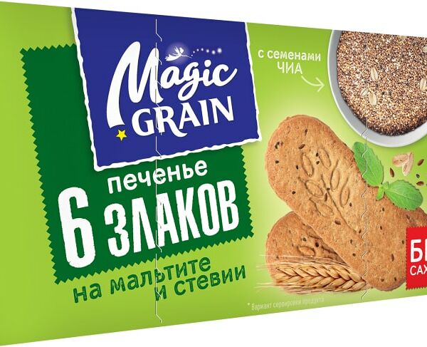 Печенье Magic Grain сдобное 6 злаков на мальтите и стевии 160г