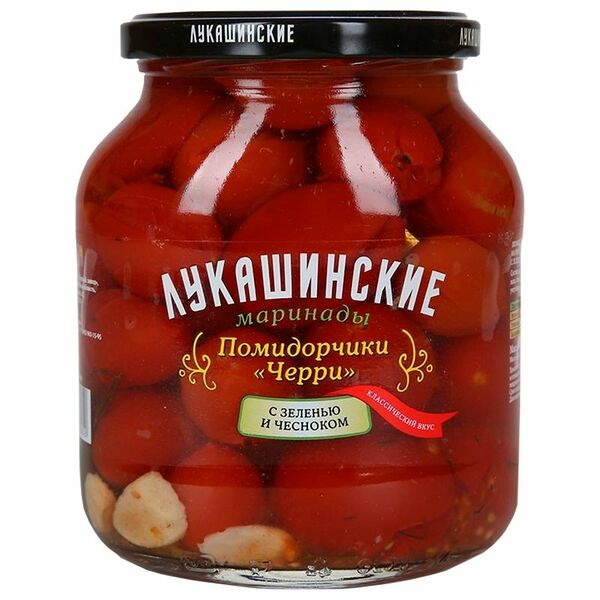 Томаты черри Лукашинские с зеленью и чесноком ассорти консервированные, 670г