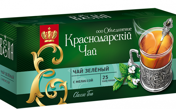 Чай зеленый Краснодарский чай ВЕКА с мелиссой, пакетированный (25 шт.)