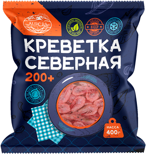 

Креветки Aurora северные 200+, 400 г