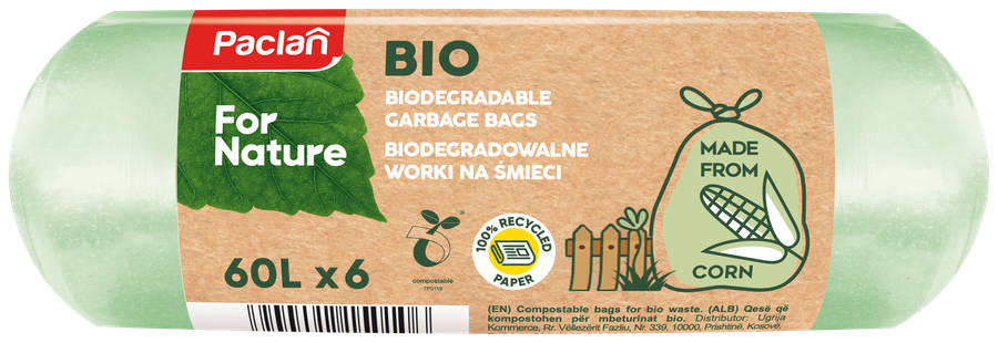 

Мешки для мусора Paclan For Nature Bio 60 л, 6 шт