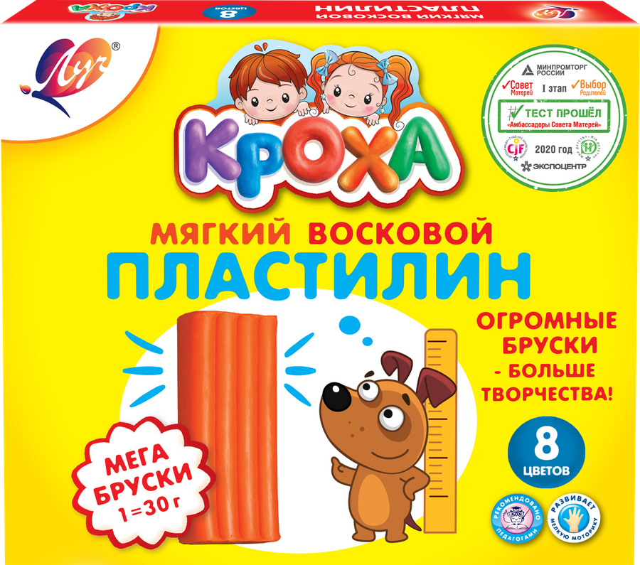 

Пластилин ЛУЧ Кроха Мега, мягкий, 8 цветов