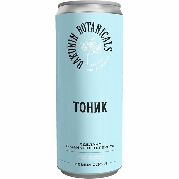 Напиток безалкогольный BAKUNIN BOTANICALS Тоник сильногазированный 0.33л, Россия