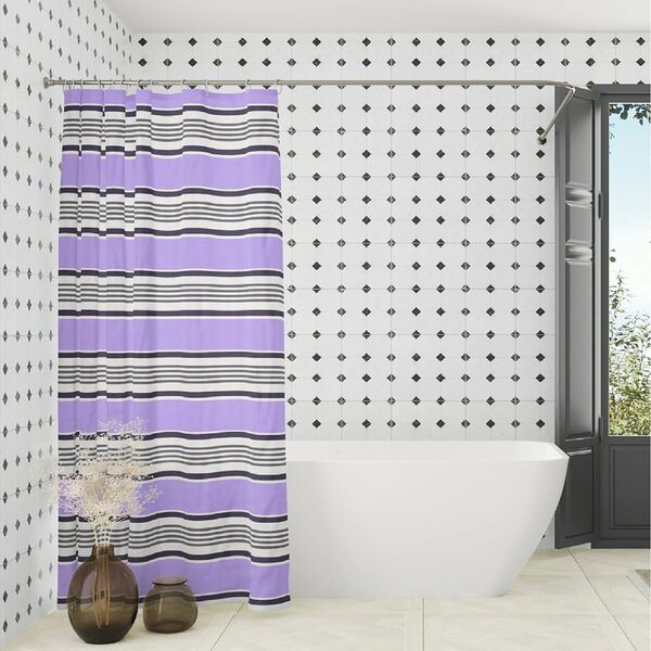 Штора для ванной комнаты Лиловые полосы, 180х180 см, полиэстер
