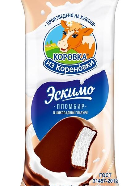 Эскимо Коровка из Кореновки пломбир в шоколадной глазури 15%, 70г