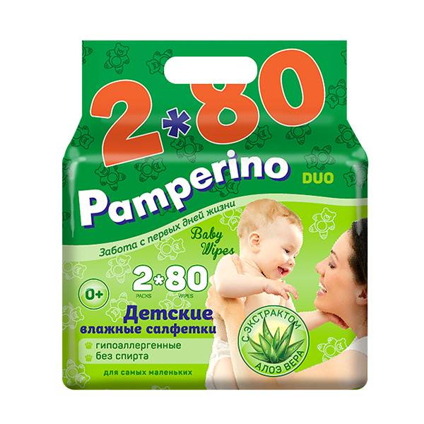 Влажные салфетки Pamperino 160 шт для детей с экстрактом алоэ