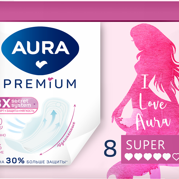 Прокладки гигиенические AURA Premium Super, 8шт