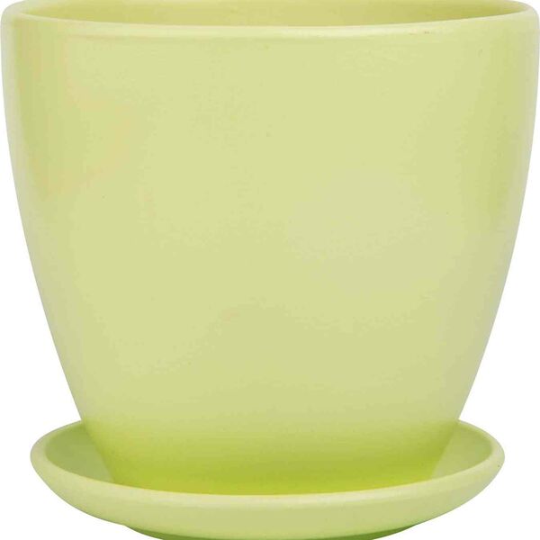 Горшок керамический Бутон с поддоном, цвет: нежно-салатовый 1.4 л