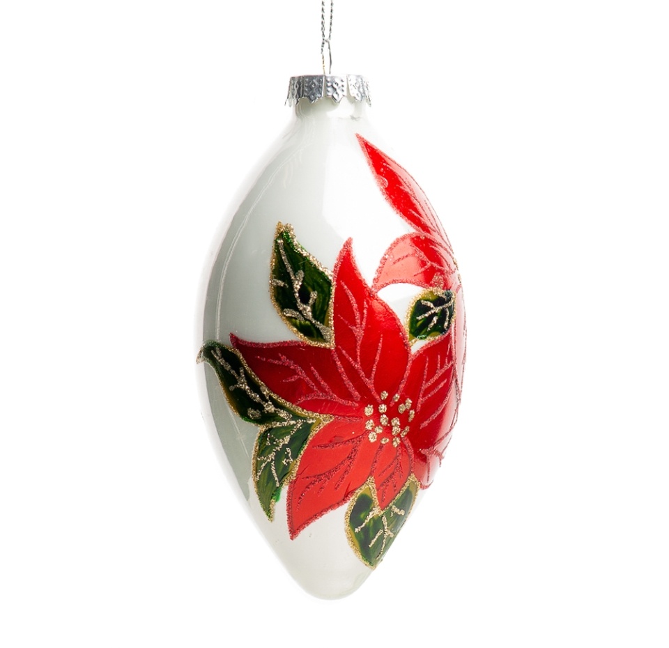 

Игрушка для елки "Коллекция Традиции" Floralsilk Шпиль белый с цветами пуансеттии 12 см 1 шт, Великобритания