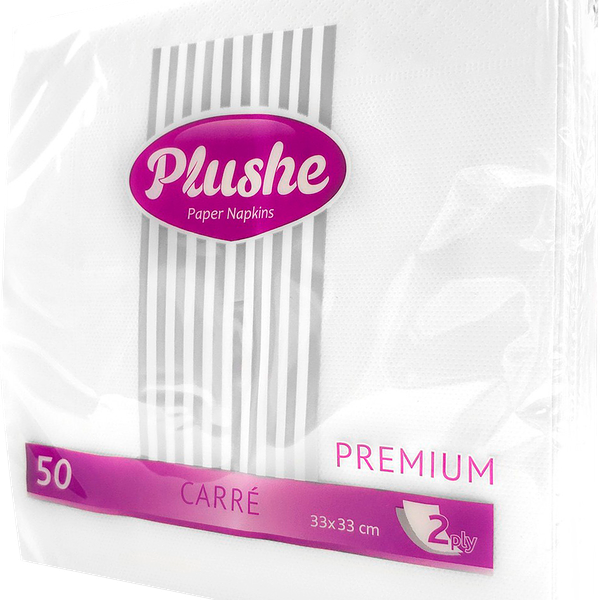 Салфетки бумажные Plushe белые двухслойные 33х33 см 50 шт