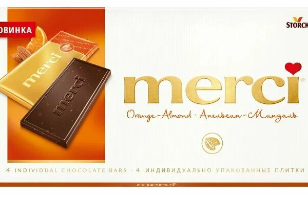 Шоколад горький Merci с соком апельсина и кусочками миндаля