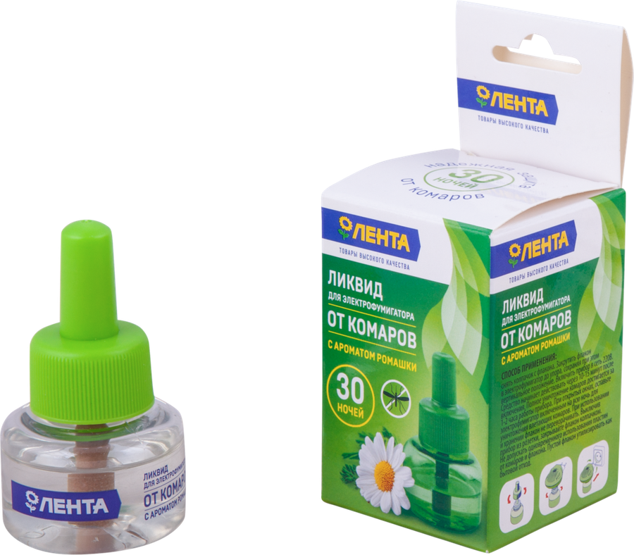 

Ликвид от комаров для электорофумигатора ЛЕНТА с ароматом ромашки, 30 ночей
